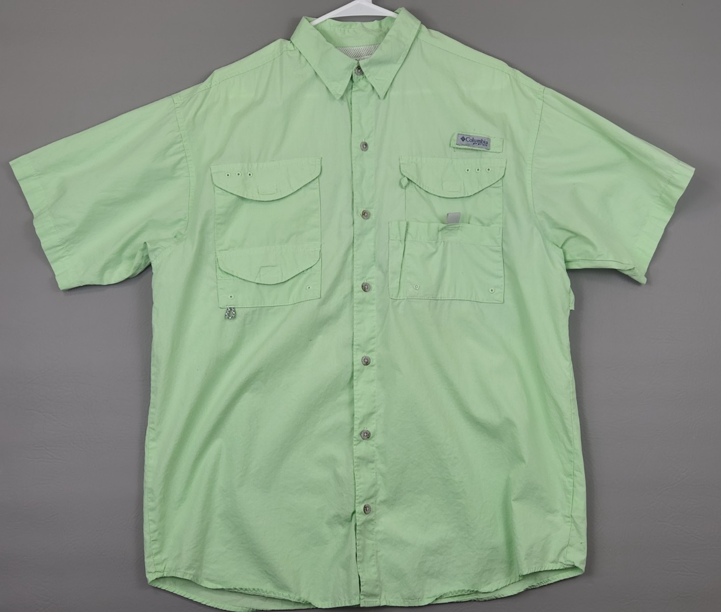 Columbia PFG Men’s M Bonehead Shirt Short Sleeves Button Down Neon Green Vented