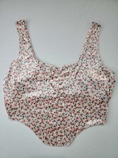 Shein Womens XL White Pink Floral Crop Top Sleeveless Corset Style Bustier
