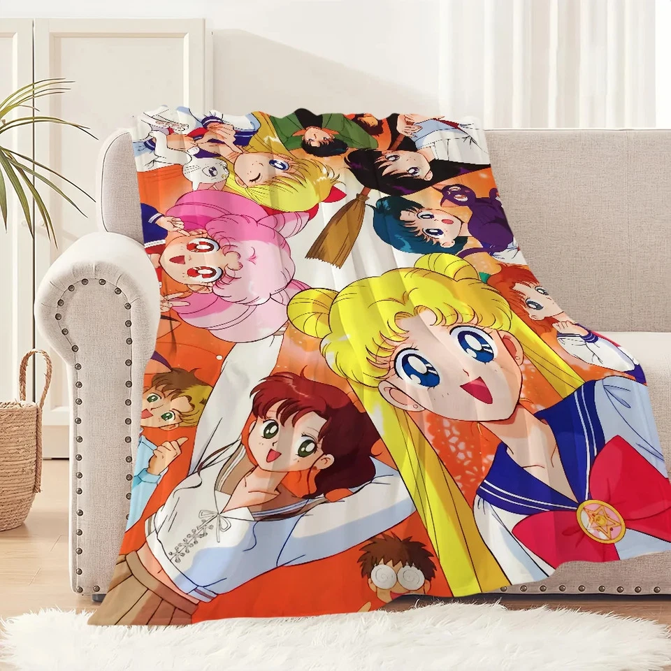 Sailor Moon Anime Cartoon Decke weiche Plüschdecke für Sofa Wohnzimmer Niedlich - Bild 2 von 4