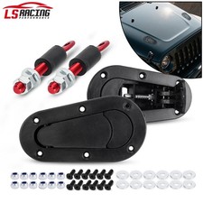Black Racing Car Bonnet Plus Flush Mount Hood Latch Steel Pin Locking Kit