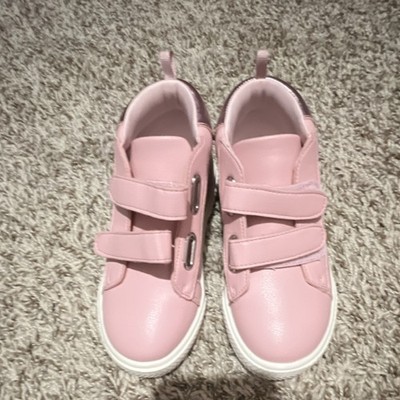 Pink Girls' Lightweight Glitter Star Hook & Loop Sneakers, Flat Heel, Round Toe