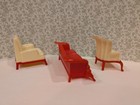Renwal 3 Pc Red & Ivory Living Room Set Vintage Dollhouse Furniture Plastic 1:16 — photo 9