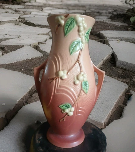 1V1-12 Roseville Vase WITH 1 Flake, 1 Crack Repaired  12.5 ” Tall, 4.5 Diam. Top