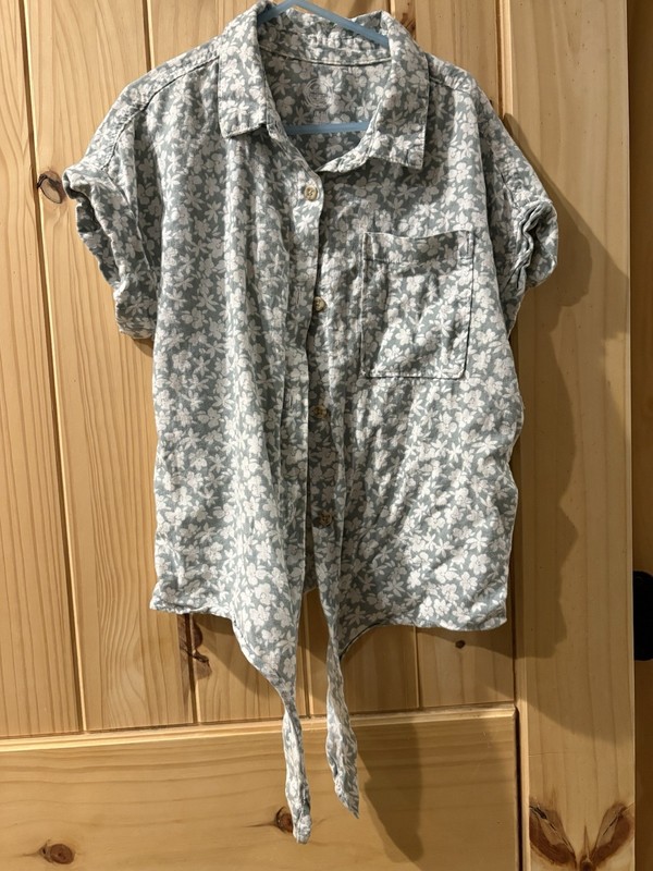 Wonder Nation Girls Tie Front Top Blouse Short Sleeve camp 
