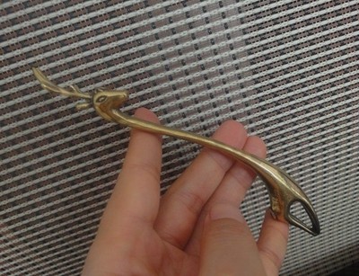 Vintage Knick Knacks Long Solid Brass Copper Deer Statue Teapot Cover Stick Fork