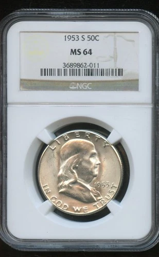 UNITED STATES 1953-S FRANKLIN HALF NGC MS64 AS SHOWN HAVE FUN BIDDING