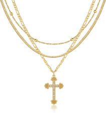 Cross Necklace for Women Trendy 14K Gold/Silver Plated Layered Crucifix Necklace