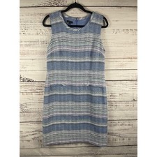 Talbots Dress Women's SZ 8 Blue Striped Tweed Sleeveless Sheath Knee Length Work