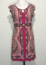 APT 9 Petite PL Pink Paisley Dress Keyhole Cap Sleeve Stretch Knee Length