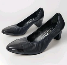 AGL Attilio Giusti Leombruni Black Patent Leather Toe Cap Pumps Heels EU 38 US 8