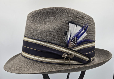 Vtg Cavanagh Mens Hat Straw Fedora Derby Vacation Tropics 7  Gray with pin