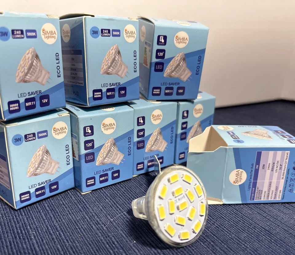 8 NEW in Box! LED MR11 3W 20W 12V Halogen Replacement GU4 Bi-Pin 5000K Daylight - Image 3 of 4