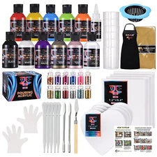 OPHIR 10 Colors Acrylic Pouring Paint Set with Pouring Medium,Varnish, 8xPain...