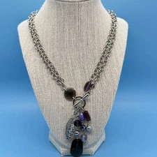 Lia Sophia "Violet Hour" Purple/Black/Silver Glass Beads Double Strand  Necklace