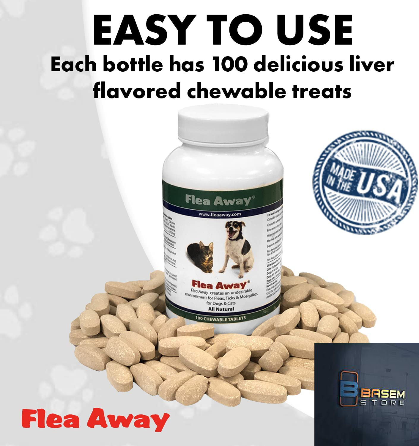 100 Dogs Cats Chewable Treat Tablets Natural Supplement Diverting Fleas Ticks