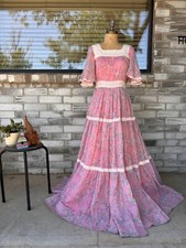 Vintage prairie pink lace floral maxi dress small