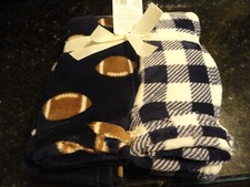 new 2 BABY PLUSH Cozy Soft Blankets FOOTBALL Buffalo Plaid navy blue 30" x 36"