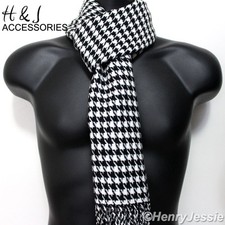 White Black Houndstooth Soft Cozy Cashmere Feel Scarf For Unisex