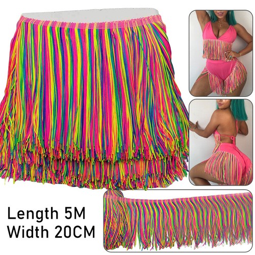 20cm Width Rainbow Tassel Fringe Lace Trimming DIY Sewing Dance Latin Dress 5M - Picture 2 of 8