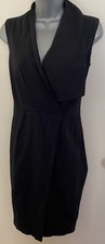 Pietro Filipe Black Wool Blend Faux Wrap Elegant Dress Size 8 Smart Office