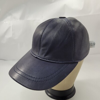 100% Leather Unisex Adults Baseball Cap Hat Hook & Loop Blue