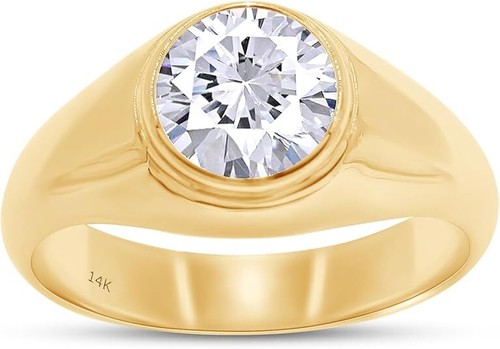 1.50Ct Bezel Set Solitaire Wedding Band Ring For Men's Moissanite 10K & 14K Gold - Picture 27 of 29