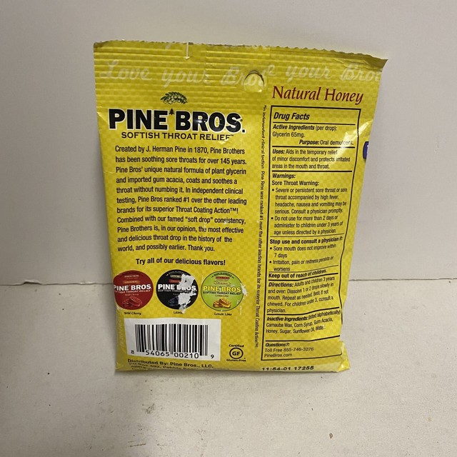 Pine Bros Softish Throat Relief Original Natural Honey 32 Cough Drops