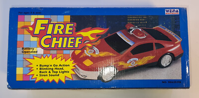 Vintage 90s WEINA Friction Car FIRE CHIEF 26 cm Battery Operated