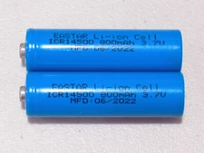 2  ICR 14500 Li-ion 800mAh Rechargeable Battery 3.7v BUTTON TOP