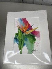 Hawaiian Painting Print Bird Of Paradise Flower Signed Matted 8x10