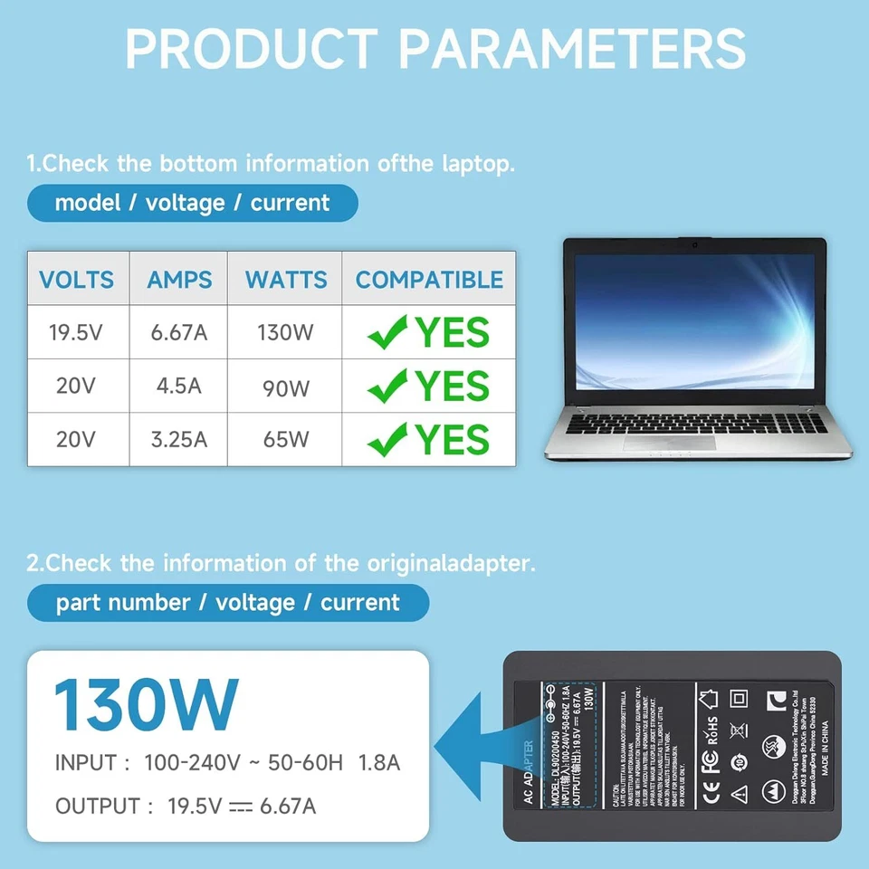 130W Chargeur Pour Dell 6TTY6 Precision 5510 5520 5530 M3800 XPS 15 9530 9550 - Image 2 of 4