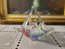 Vintage Murano Glass Multi Color Stretched Glass Basket