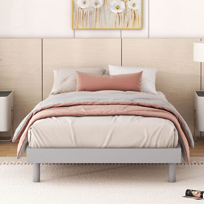 Modern Design Twin Size Floating Platform Bed Frame Grey Color Superior Quality