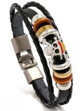 (2) One Piece Luffy Anime Themed Leather & Stainless-Steel Bracelets