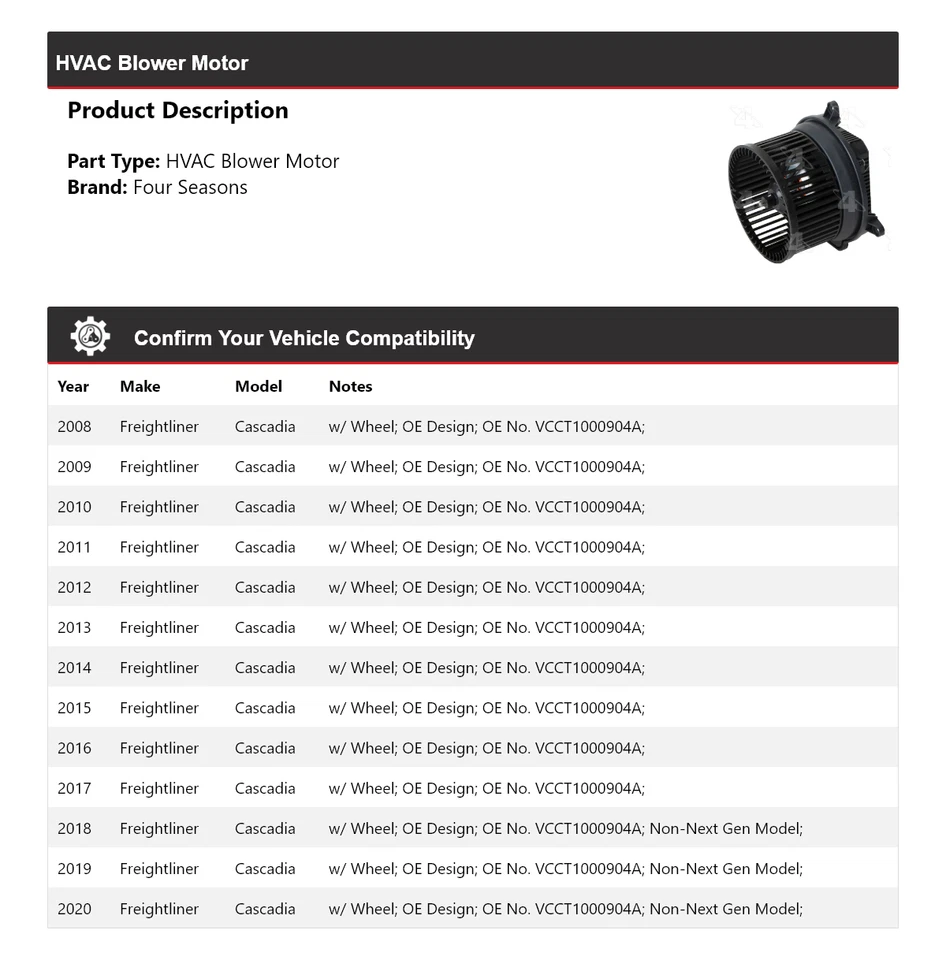 Motor de soprador HVAC Freightliner Cascadia 2008-2020 4 estações 2009 2010 2011 - Imagem 2 de 4