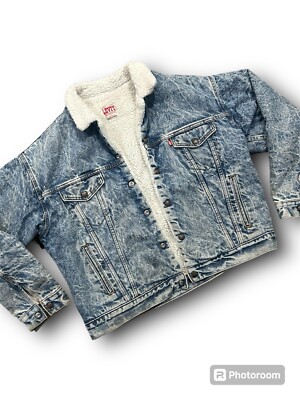 Vintage Levis Sherpa Lined Denim Jean Acid Wash Jacket San Francisco USA  Medium