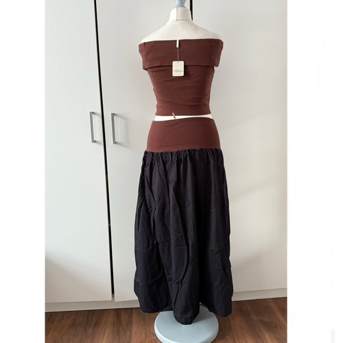 Free People Cooler in Capri Off the Shoulder Top & Midi Skirt Set Size XS Brown - Picture 3 of 13