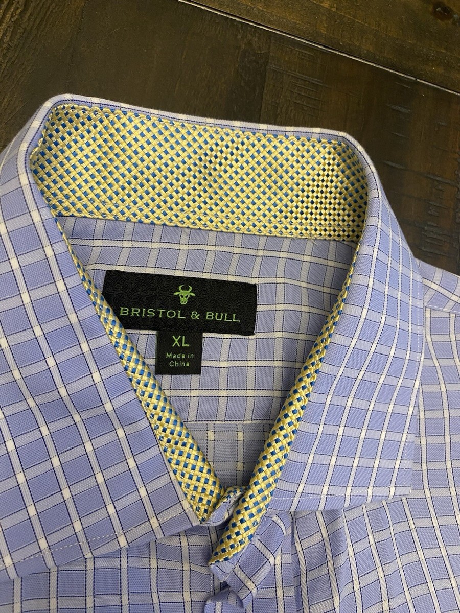 Bristol & Bull Diamond Flip Collar Button Up Shirt Gingham Plaid