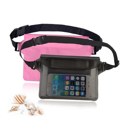 Waterproof Bag with Waist Strap (2 Pack),Waterproof Phone Black+Pink