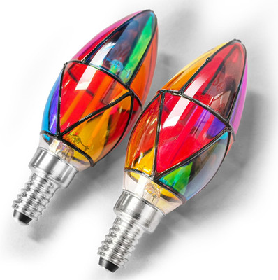 E12 Candelabra Small Base Stained Glass LED Light Bulb 25W Equivalent, C35 Rainb