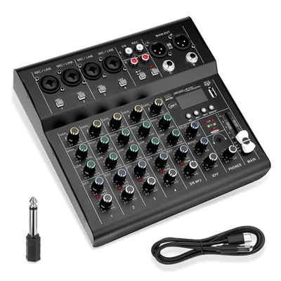 6-Channel Audio Mixer DJ Console For Beginners Podcast 48V Phantom Power DSP