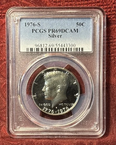1976-S Kennedy Silver Proof Half Dollar JFK,  PCGS PR69 DCAM, Bicentennial, 50¢