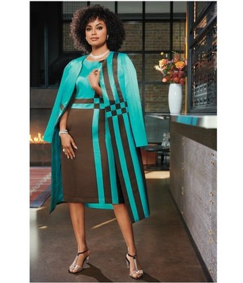sachin and babi light blue dress Satin Plus Size Jacket Dress with Lace Overlay