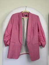 DKNY Pink Ruched Sleeve Blazer Single-Breasted Lined Notch Lapel Women Size 10