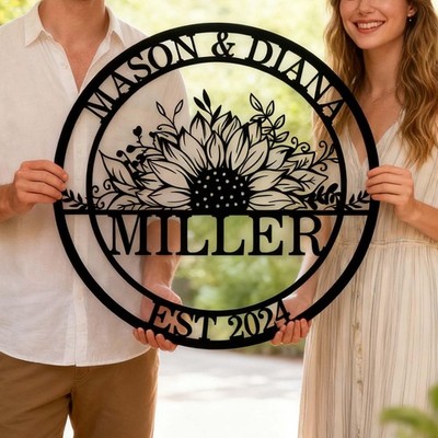 Personalized Wedding Sign   Sunflower Family Name & Established Date Metal Art