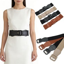 Women Elastic Wide Belt Stretchy Vintage Waist Belt for Dress Square Buckle