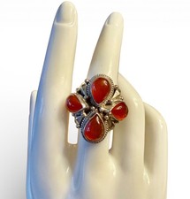 Vintage 925 Sterling Silver Carnelian Cabochon Ring Size 8.5 Southwestern Style