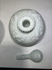 1950s Westmoreland Glossy White Pressed Milk Glass Embossed Barbers  Decanters — photo 8