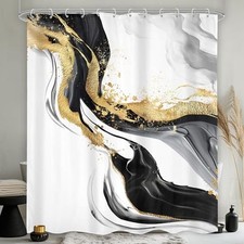 Black White Gold Marble Shower Curtain 60Wx72H Inch Abstract Modern Luxury