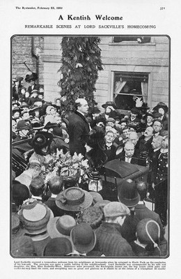 LORD SACKVILLE kehrt nach seiner Klage nach Knole House zurück - antiker Druck 1910